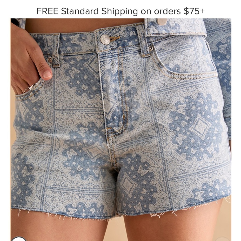 Patterned Blue Denim Shorts